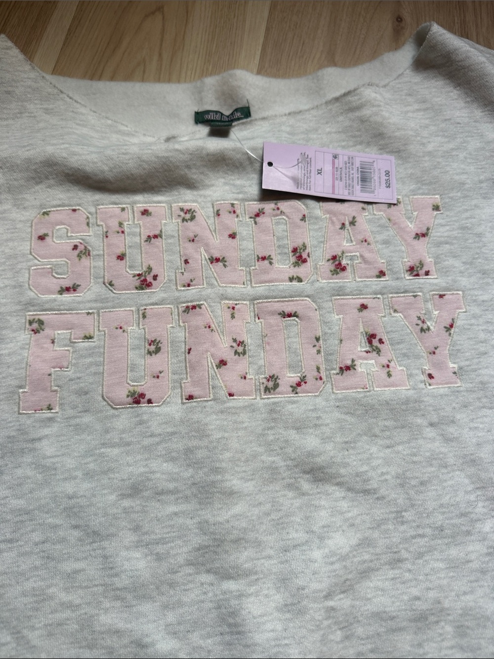 wild fable Light Gray Sweatshirt with Pink Floral Appliqué - Picture 3 of 4